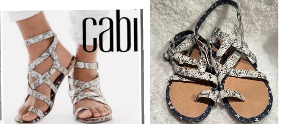 CAbi Athena Women’s Size 7 M Gray Snake Print Leather Gladiator Sandals